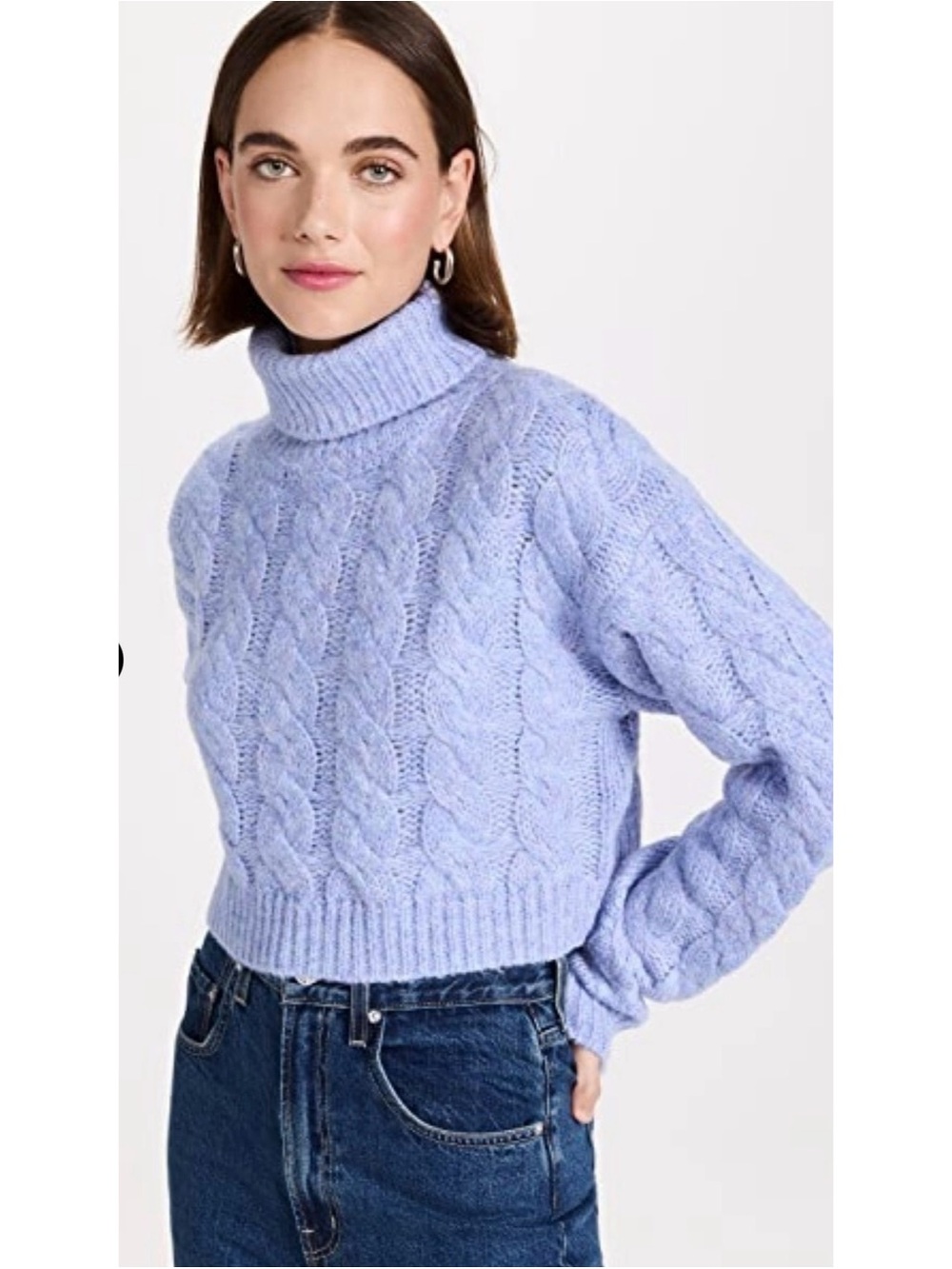 Cropped Cable-Knit Turtleneck Sweater - Light Lavender